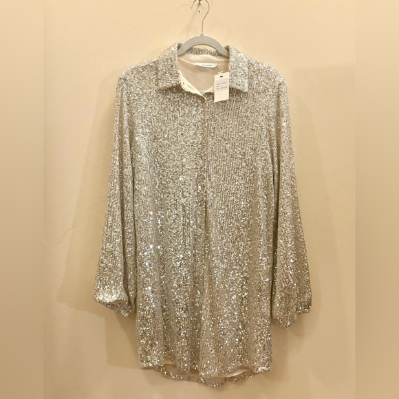 Glitzy Bella Champagne Sequin Shirt Dress - Picture 1 of 8